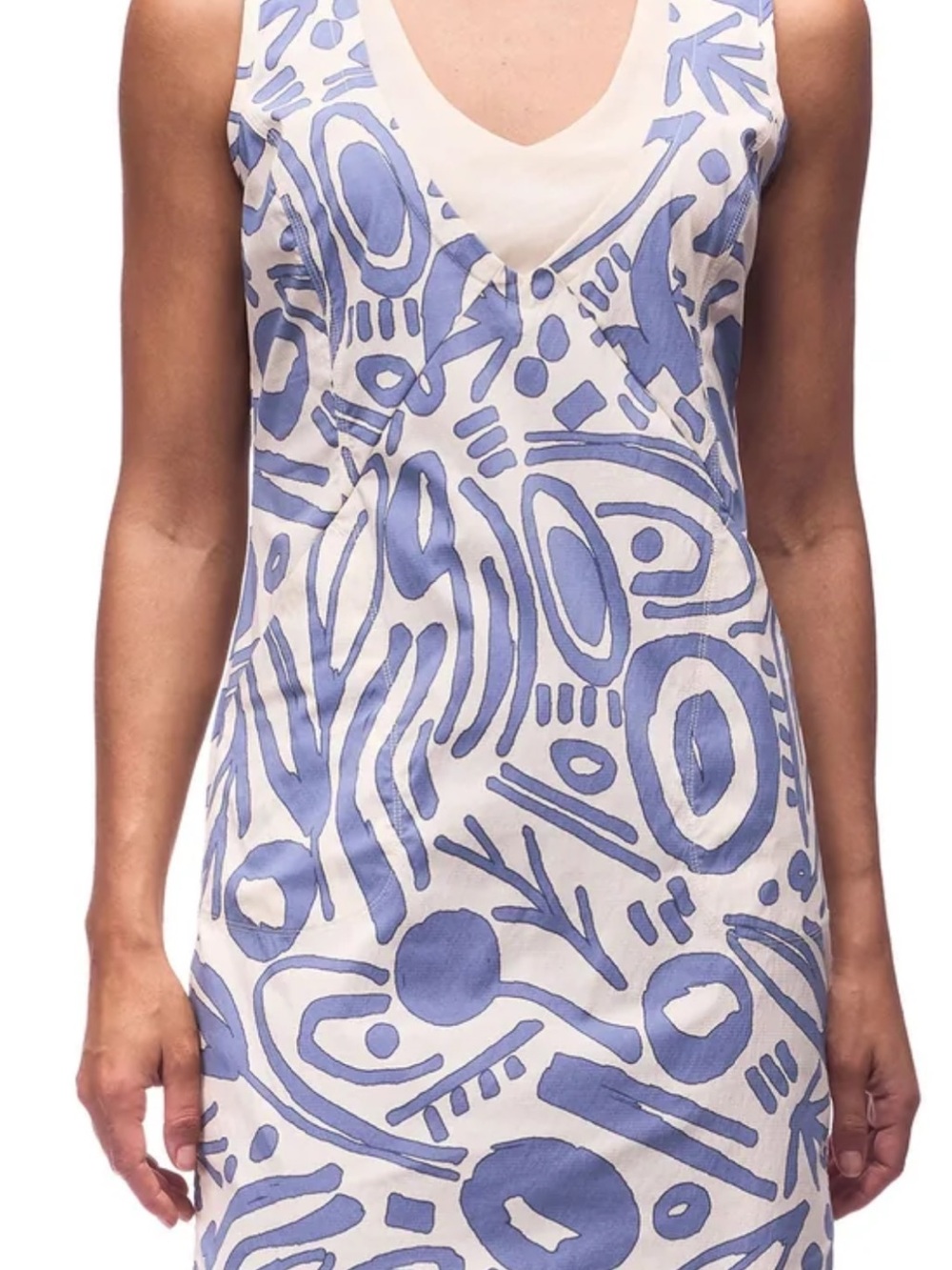 Sleeveless V-Neck Mini Dress in Blue & White